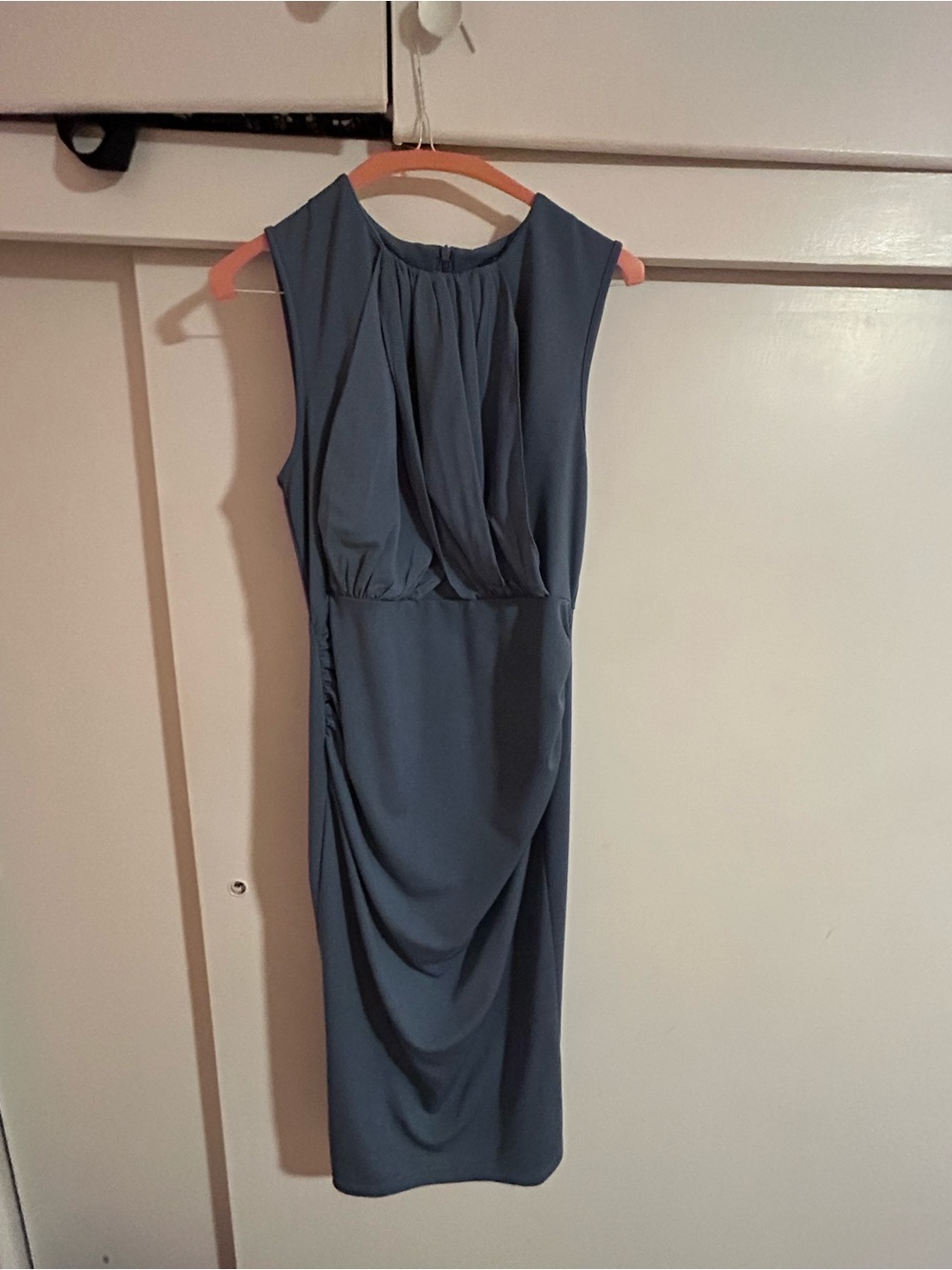 Grace Karin Slate Blue Sleeveless Draped Midi Dress